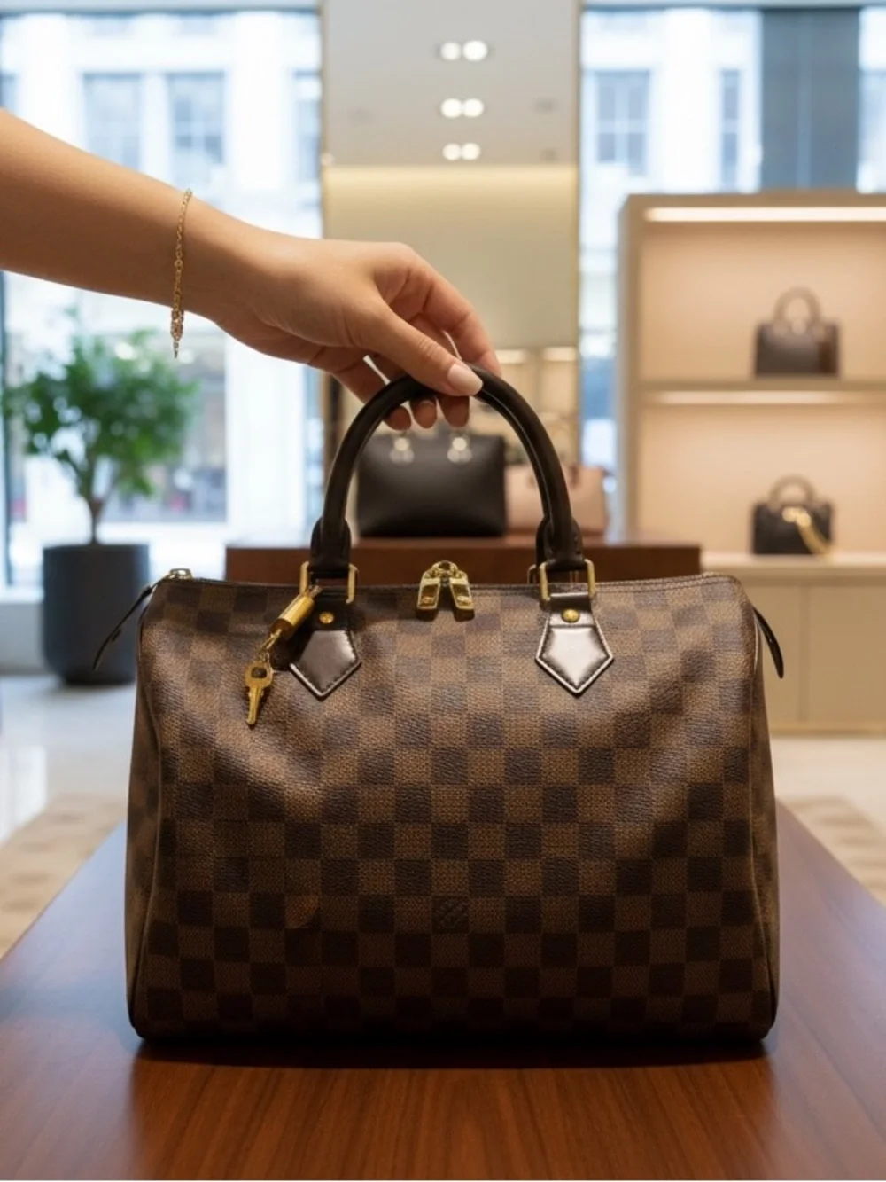 Louis Vuitton brown Damier Ebene Speedy 30 classic city handbag with lock n key